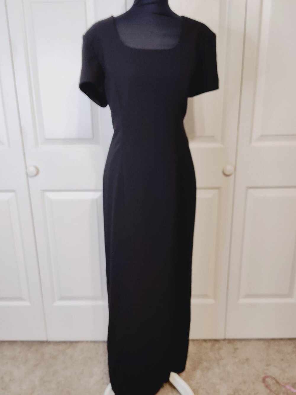 Vintage David Warren NY Black Maxi Dress Made in USA 90s Minimalist Column